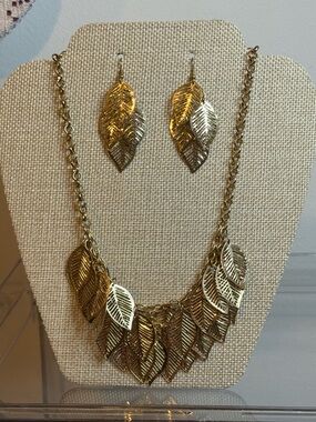 Gold Leaf Necklace and Earring Set